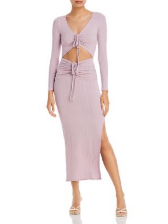 Fore Dresses & Skirts - FORE Pink Lavender Ribbed Cut-Out Tie-Front Long Sleeve Dress